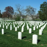 row-on-row Arlington National Cemetery. Row upon row of white gravestones make a sobering sight.